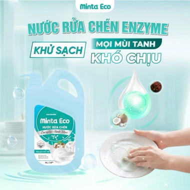 Nước rửa chén enzym thuần chay Minta - công nghệ châu Âu, hương dừa, mềm tay, lành tính, an toàn cho trẻ, giảm giá 95.999 VNĐ