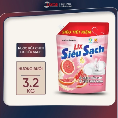 Nước rửa chén LIX 3.2KG siêu sạch đa hương, túi tiện lợi, loại bỏ dầu mỡ, bảo vệ da tay - Chỉ 94.000₫ 2