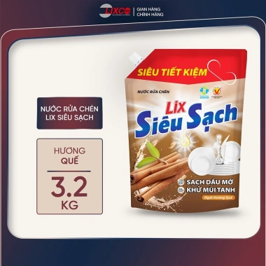 Nước rửa chén LIX 3.2KG siêu sạch đa hương, túi tiện lợi, loại bỏ dầu mỡ, bảo vệ da tay - Chỉ 94.000₫ 3