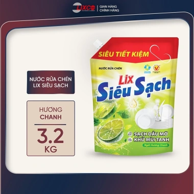 Nước rửa chén LIX 3.2KG siêu sạch đa hương, túi tiện lợi, loại bỏ dầu mỡ, bảo vệ da tay - Chỉ 94.000₫ 8