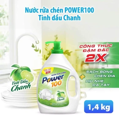 Nước Rửa Chén POWER100 Tinh Dầu Chanh 1.4kg - Giá 52.000₫ Tẩy Dầu Mỡ, Hương Chanh Tươi 2