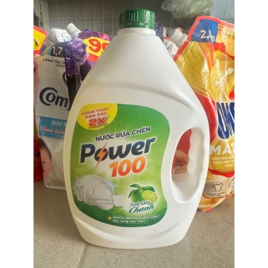 Nước Rửa Chén POWER100 Tinh Dầu Chanh 1.4kg - Giá 52.000₫ Tẩy Dầu Mỡ, Hương Chanh Tươi 5