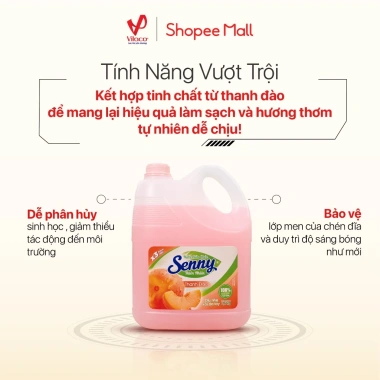 Nước Rửa Chén Senny Hương Thanh Đào 3.5kg - Khử Mùi, Bỏ Dầu Mỡ, Bảo Men 96.000₫ 3