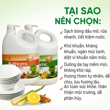 Nước rửa chén sinh học Bellhome đậm đặc, tiết kiệm nước, an toàn da tay, khử mùi vượt trội - 65.000₫ 4