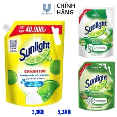 Nước Rửa Chén Sunlight Hương Chanh Trà Xanh Thiên Nhiên Lô Hội 3.1-3.3kg Giá Ưu Đãi 31.900 VND