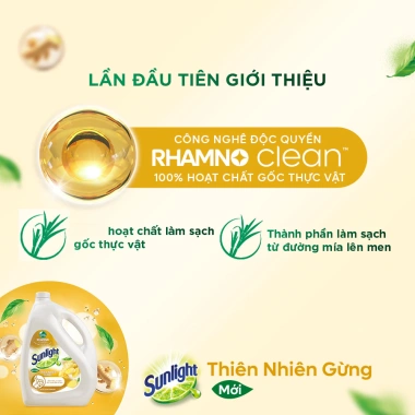 Nước Rửa Chén Sunlight Thiên Nhiên Gừng Gốc Thực Vật An Toàn Bé 3.3kg Giá 125k