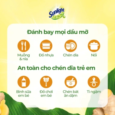 Nước Rửa Chén Sunlight Thiên Nhiên Gừng Gốc Thực Vật An Toàn Bé 3.3kg Giá 125k