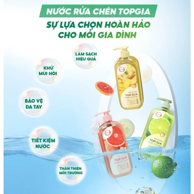 Nước Rửa Chén Top Gia chiết xuất tự nhiên, an toàn cho da tay, sạch, 132.300₫