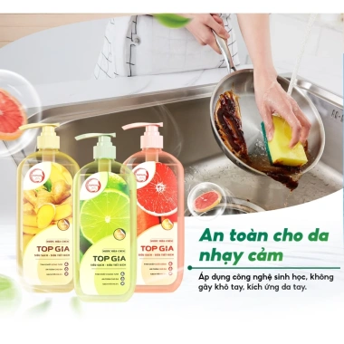 Nước Rửa Chén Top Gia chiết xuất tự nhiên, an toàn cho da tay, sạch, 132.300₫
