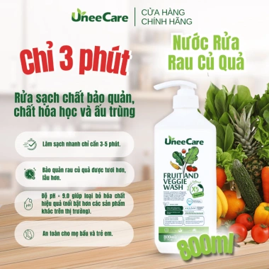 Nước rửa rau củ quả UneeCare 800ml - Loại bỏ vi khuẩn, hóa chất, giảm giá 169k