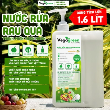 Nước Rửa Rau Quả Organic VegaGreen 1.600ml – Tự Nhiên, Rửa Thực Phẩm, Chén Đĩa, Dụng Cụ Em Bé – 175k