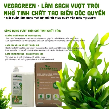 Nước Rửa Rau Quả Organic VegaGreen 1.600ml – Tự Nhiên, Rửa Thực Phẩm, Chén Đĩa, Dụng Cụ Em Bé – 175k