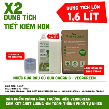 Nước Rửa Rau Quả Organic VegaGreen 1.600ml – Tự Nhiên, Rửa Thực Phẩm, Chén Đĩa, Dụng Cụ Em Bé – 175k