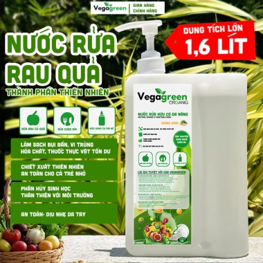 Nước Rửa Rau Quả Organic VegaGreen 1.600ml – Tự Nhiên, Rửa Thực Phẩm, Chén Đĩa, Dụng Cụ Em Bé – 175k