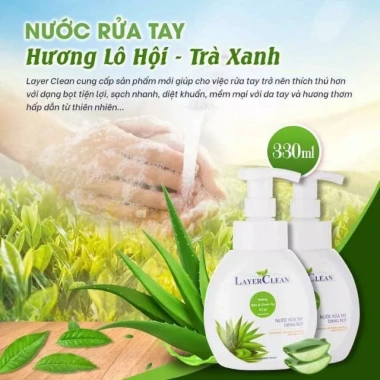 Nước rửa tay hữu cơ Layerclean Lô hội trà xanh 330ml - Kháng khuẩn, dưỡng ẩm, giá ưu đãi 57.5k