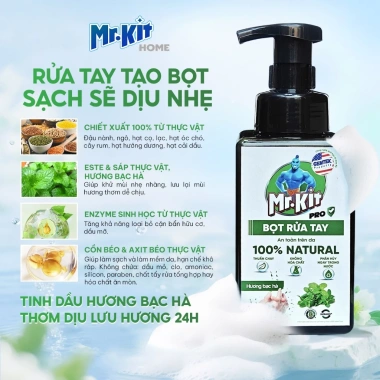 Nước rửa tay sinh học Mr.Kit Pro 450ml dạng bọt hương bạc hà tự nhiên - Dịu nhẹ cho mọi da, giá chỉ 83.000₫ 2