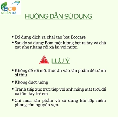 Nước rửa tay tạo bọt ECOCARE 250ml tinh dầu cam quế nhài không khô da, an toàn cho bé và mẹ bầu