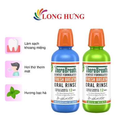 Nước súc miệng TheraBreath Fresh Breath 473ml - Hơi thở thơm mát, diệt mùi hôi, không cồn, giảm giá 359.000₫