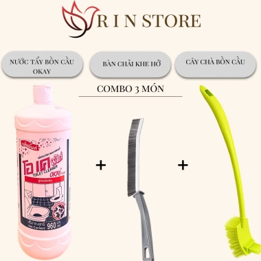 Nước Tẩy Bồn Cầu Chổi Cọ Nhà vệ sinh Combo 3 món RIN - Bàn chải, vệ sinh khe hở, diệt khuẩn, 15.000₫