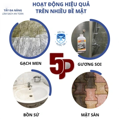 Nước Tẩy Đa Năng 5P Tẩy Cặn Canxi – Vệ sinh sàn, kính, bồn rửa, vết ố vàng, giá 62.500₫