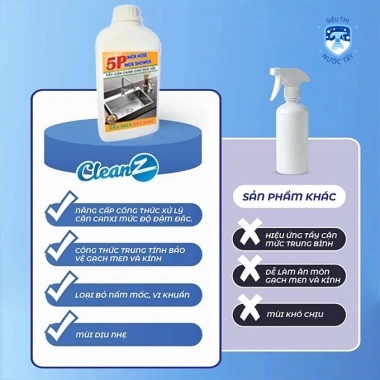 Nước Tẩy Đa Năng 5P Tẩy Cặn Canxi – Vệ sinh sàn, kính, bồn rửa, vết ố vàng, giá 62.500₫