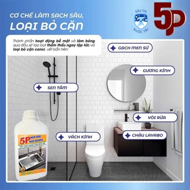 Nước Tẩy Đa Năng 5P Tẩy Cặn Canxi – Vệ sinh sàn, kính, bồn rửa, vết ố vàng, giá 62.500₫