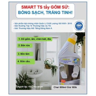 Nước tẩy sứ SMART TS 500ml - Tẩy sạch ố vàng, cặn bẩn bồn cầu, chậu rửa, gạch men - 184k