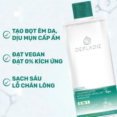 Nước tẩy trang Derladie Witch Hazel Micellar 500ml Không mùi, làm sạch sâu da mụn 169k