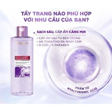 Nước Tẩy Trang L'oreal Revitalift Hyaluronic Acid 400ml - Dưỡng ẩm, làm sạch sâu, giá 289.000₫ 5 Nước Tẩy Trang L'oreal Revitalift Hyaluronic Acid 400ml - Dưỡng ẩm, làm sạch sâu, giá 289.000₫ 5