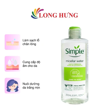 Nước tẩy trang Simple Micellar Water 200ml - Làm sạch sâu, dưỡng ẩm, không gây khô, giảm mụn, giá chỉ 89.000đ