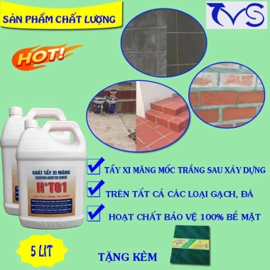 Nước Tẩy Xi Măng TVS HT01 5L - Tẩy Ron Gạch Đất Đá, Rong Rêu, Tặng 2 Pad Chà 359.000VND