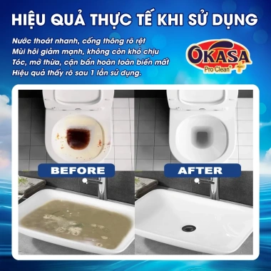 Nước thông cống OKASA 5KG siêu mạnh – Thông tắc nhanh cống, bồn cầu, lavabo, phân hủy dầu mỡ, tóc – Giá 309.000₫
