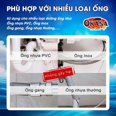 Nước thông cống OKASA 5KG siêu mạnh – Thông tắc nhanh cống, bồn cầu, lavabo, phân hủy dầu mỡ, tóc – Giá 309.000₫