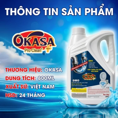 Nước thông cống OKASA 5KG siêu mạnh – Thông tắc nhanh cống, bồn cầu, lavabo, phân hủy dầu mỡ, tóc – Giá 309.000₫