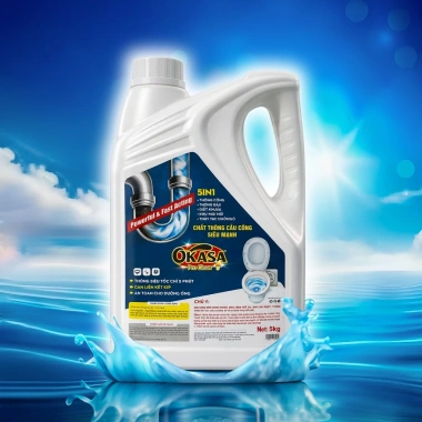 Nước thông cống OKASA 5KG siêu mạnh – Thông tắc nhanh cống, bồn cầu, lavabo, phân hủy dầu mỡ, tóc – Giá 309.000₫