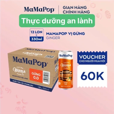 Nước Trái Cây Sparkling Mamapop Vị Bia Gừng 12 Lon 330ml - Ngon Như Mẹ Làm, Giá 360.000