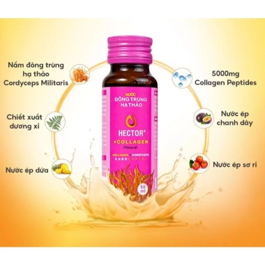 Nước uống collagen Đông Trùng Hạ Thảo Hector 10 chai - Giá ưu đãi 610.000, hỗ trợ da căng mịn, sức khỏe tối ưu