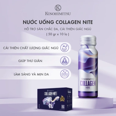 Nước uống Collagen Nite Kinohimitsu 50g: chống lão, ngủ ngon, sáng mịn, 909k