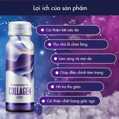 Nước uống Collagen Nite Kinohimitsu 50g: chống lão, ngủ ngon, sáng mịn, 909k