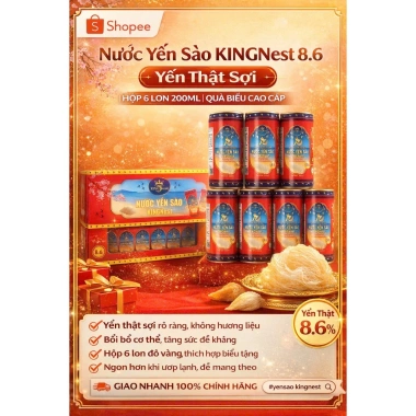 Nước Yến Sào KINGNest 8.6% Yến Thật - Hộp 6 Lon 200ml Quà Biếu Sang Trọng Giá 180.000 VND