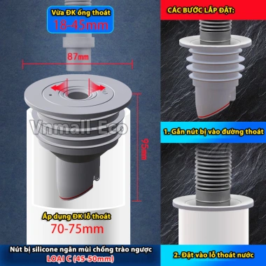 Nút silicone bịt lỗ thoát nước - Ngăn mùi, chống trào ngược, lẫy van một chiều, 41.299₫ 7