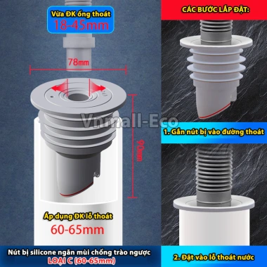 Nút silicone bịt lỗ thoát nước - Ngăn mùi, chống trào ngược, lẫy van một chiều, 41.299₫ 10