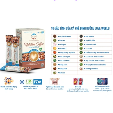 NUTRITION COFFEE LOVE WORLD - Kiểm soát cân nặng, giảm mỡ, 15 gói hộp, giá 330k sỉ 280k 3