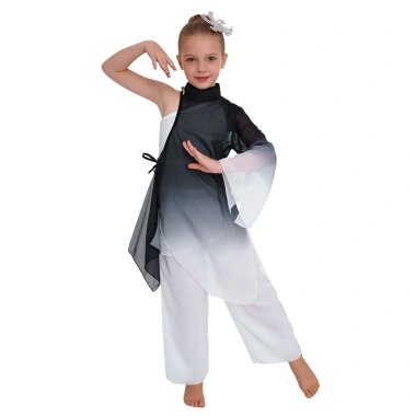Nyeemya 4 bộ trang phục bé gái khiêu vũ: áo vest một vai cutout ren, màu chuyển đổi, quần và đầu, 705.240₫ 7