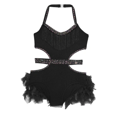 Nyeemya Đầm Latin Khiêu Vũ Bé Gái Dây Không Tay Cutout Lấp Lánh Kim Cương Bodice