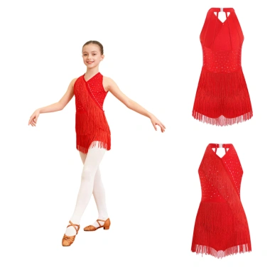 Nyeemya Đồ Khiêu Vũ Latin Bé Gái 6-16, Leotard Lấp Lánh Kim Cương, Dây Cổ V, Không Tay, Quai Lưng, Tua Rua – 380.160 VND 3