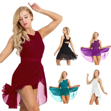 Nyeemya Leotard Nữ Không Tay Voan Co Giãn Cắt Ra Bất Đối Xứng Múa Ba Lê Thể Dục, Giá 611.280 VND