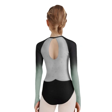 Nyeemya Leotard Trẻ Em Bé Gái Thể Dục Vũ Trang Cổ Tròn Sheer Lưới Tay Dài Khóa Lưng Kim Cương Sáng Bóng - Giá ưu đãi 443.880 VND