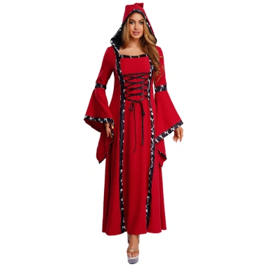 Nyeemya Nữ Thời Trung Cổ Đầm Cổ Vuông Tay Dài Gothic Phù Thủy – Victoria Cung Điện, Mũ Trùm Đầu, Ren-up, Giá giảm 886k