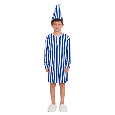 Nyeemya Pyjama 2 Miếng Trẻ Em Bé Trai Váy Ngủ Pompom Mũ Dài Tay Điều Chỉnh Giấc Ngủ 4